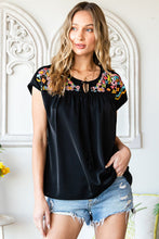 Load image into Gallery viewer, Embroidered Tie-Neck Tassel Blouse
