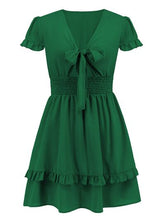 Load image into Gallery viewer, Tied V-Neck Tiered Mini Dress
