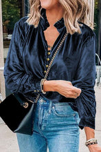 Load image into Gallery viewer, Notched Neck Buttoned Long Sleeve Velvet Blouse
