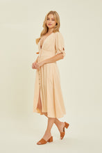 Load image into Gallery viewer, HEYSON Full Size Textured Linen V-Neck Button-Down Midi Dress
