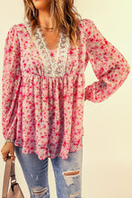 Load image into Gallery viewer, Floral Lace Trim Balloon Sleeve Blouse
