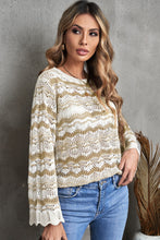 Load image into Gallery viewer, Wavy Stripe Scalloped Hem Openwork Knit Top
