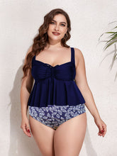 Load image into Gallery viewer, Plus Size Two-Tone Drawstring Sleeveless Tankini Set
