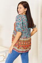 Load image into Gallery viewer, Double Take Bohemian Tassel Tie Puff Sleeve Babydoll Blouse
