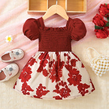 Load image into Gallery viewer, Baby Girl Floral Frill Trim Square Neck Smocked Dress
