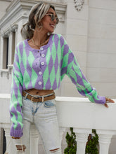 Load image into Gallery viewer, Argyle Button Front Drop Shoulder Cardigan
