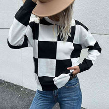 Load image into Gallery viewer, Checkered Drop Shoulder Knit Pullover
