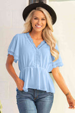 Load image into Gallery viewer, Lace Trim V-Neck Tied Peplum Blouse

