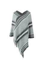 Load image into Gallery viewer, Fringe Hem Striped Cape Sleeve Poncho
