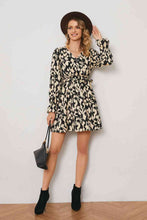 Load image into Gallery viewer, Animal Print Surplice Neck Long Flounce Sleeve Dress
