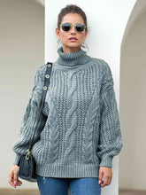 Load image into Gallery viewer, Turtleneck Cable-Knit Dropped Shoulder Sweater
