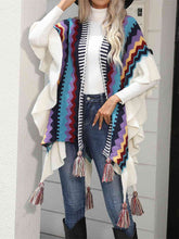 Load image into Gallery viewer, Striped Open Front Poncho with Tassels
