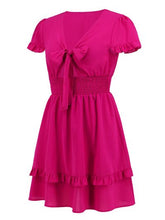 Load image into Gallery viewer, Tied V-Neck Tiered Mini Dress
