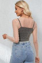 Load image into Gallery viewer, Pearl Long Sleeve Mesh Cropped Top
