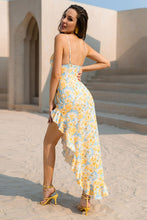 Load image into Gallery viewer, Floral Asymmetrical Plunge Ruffle Hem Dress
