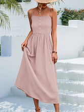 Load image into Gallery viewer, Decorative Button Spaghetti Strap Midi Dress

