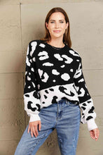 Load image into Gallery viewer, Woven Right Leopard Ribbed Trim Dropped Shoulder Sweater
