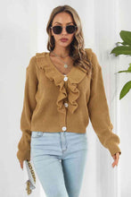 Load image into Gallery viewer, Ruffle Trim Button-Down Dropped Shoulder Sweater
