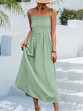 Load image into Gallery viewer, Decorative Button Spaghetti Strap Midi Dress
