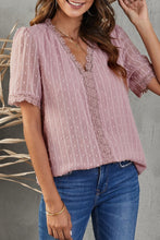 Load image into Gallery viewer, Swiss Dot Lace Trim Plunge Blouse
