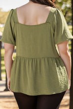 Load image into Gallery viewer, Plus Size Square Neck Balloon Sleeve Peplum Blouse
