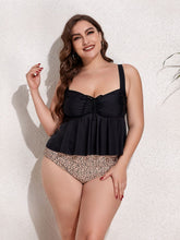 Load image into Gallery viewer, Plus Size Two-Tone Drawstring Sleeveless Tankini Set
