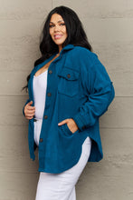 Load image into Gallery viewer, Zenana Cozy in the Cabin Full Size Fleece Elbow Patch Shacket in Teal
