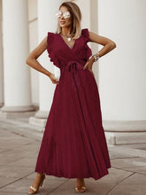 Load image into Gallery viewer, Tied Surplice Cap Sleeve Pleated Dress

