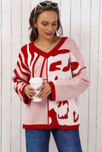 Load image into Gallery viewer, V-Neck Printed Dropped Shoulder Sweater
