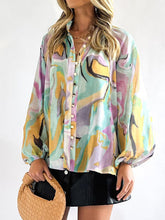Load image into Gallery viewer, Printed Button Up Balloon Sleeve Shirt
