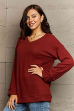 Load image into Gallery viewer, Ninexis Full Size V-Neck Long Sleeve Front Pocket Blouse
