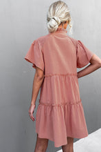 Load image into Gallery viewer, Frill Trim Smocked Tie Neck Dress
