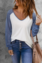 Load image into Gallery viewer, Contrast Sheer Striped V-Neck Top
