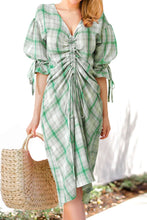 Load image into Gallery viewer, Plus Size Plaid Drawstring Detail Flounce Sleeve Dress

