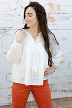 Load image into Gallery viewer, Tassel Tie Eyelet Babydoll Blouse
