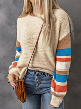 Load image into Gallery viewer, Striped Dropped Shoulder Crewneck Ribbed Trim Sweater

