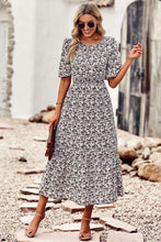 Load image into Gallery viewer, Floral Cutout Puff Sleeve Midi Dress
