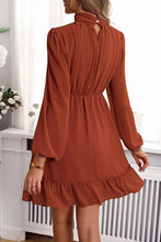 Load image into Gallery viewer, Frill Ruched Mock Neck Balloon Sleeve Dress
