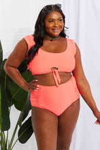 Load image into Gallery viewer, Marina West Swim Sanibel Crop Swim Top and Ruched Bottoms Set in Coral
