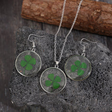 Load image into Gallery viewer, Lucky Clover Alloy Acrylic Earrings and Necklace Jewelry Set
