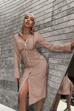 Load image into Gallery viewer, Printed Button Down Slit Cuff Shirt Dress
