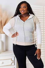 Load image into Gallery viewer, Double Take Color Block Exposed Seam Drawstring Hoodie

