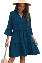 Load image into Gallery viewer, Frill Trim Three-Quarter Flare Sleeve Dress
