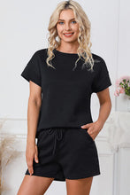 Load image into Gallery viewer, Textured Round Neck T-Shirt and Shorts Set
