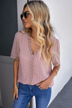 Load image into Gallery viewer, Swiss Dot Lace Trim Plunge Blouse
