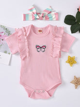 Load image into Gallery viewer, Baby Girl Embroidered Butterfly Graphic Ruffled Bodysuit
