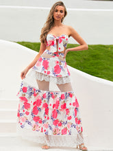 Load image into Gallery viewer, Floral Tie Front Cropped Top and Spliced Lace Skirt Set
