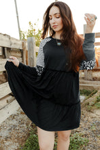 Load image into Gallery viewer, Mixed Print Frill Trim  Long Sleeve Dress
