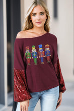 Load image into Gallery viewer, Nutcracker Sequin Crisscross Twisted Back Long Sleeve Blouse
