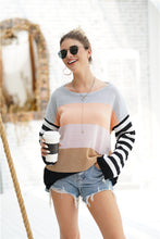 Load image into Gallery viewer, Striped Ribbed Trim Bell Sleeve Sweater

